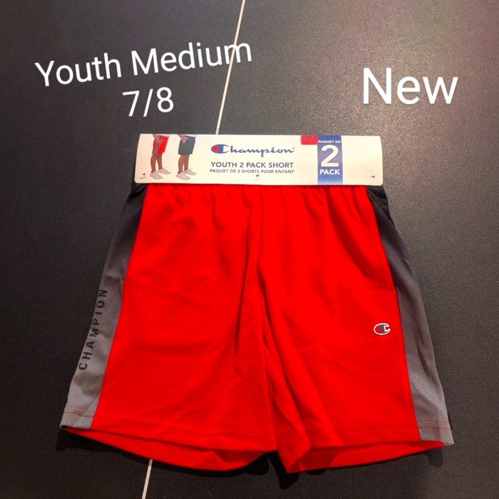 🟢⭐2/$25⭐New youth Medium 7/8- 2 pack champion athletic shorts red black